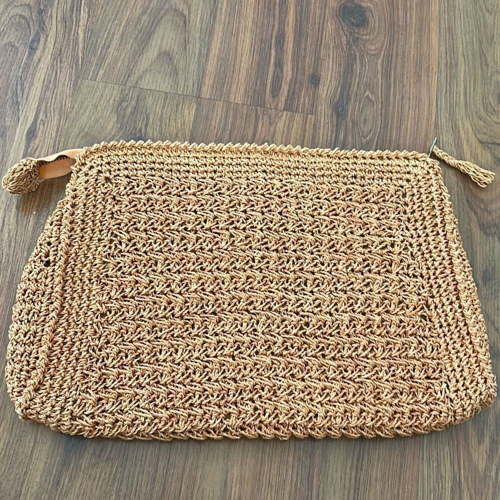 Gimbels department store vintage orange  crochet clutch